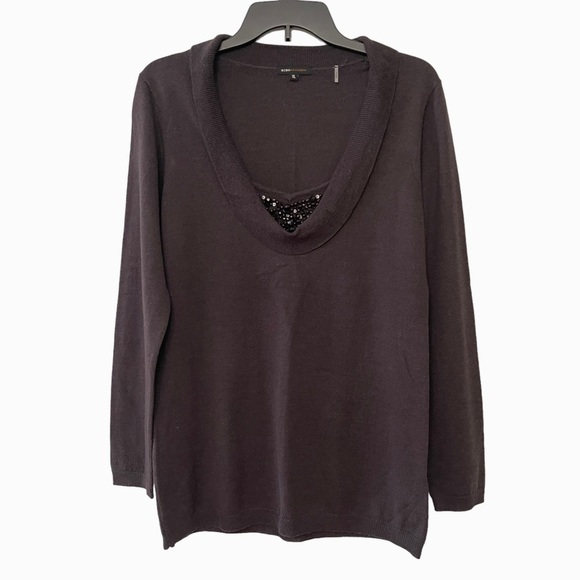 BCBGMaxAzria Grey Wool Beaded Long Sleeve‎ Sweater Top - Picture 1 of 7